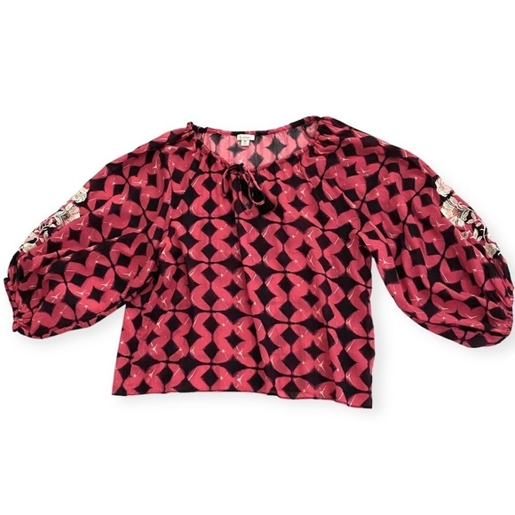 Sundance Hyacinth Cotton Oversized Top Sz Small Batik Boho Peasant Tassel Tie - Picture 5 of 14